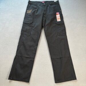 Wrangler Workwear Cargo Pants Mens 34x32 Black Ranger Relaxed Fit Double Knee